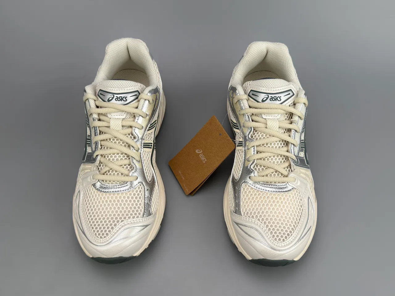 ASICS Gel-Kayano Beige Silver Mesh And Synthetic Overlay Upper Metallic Accents Running Shoes
