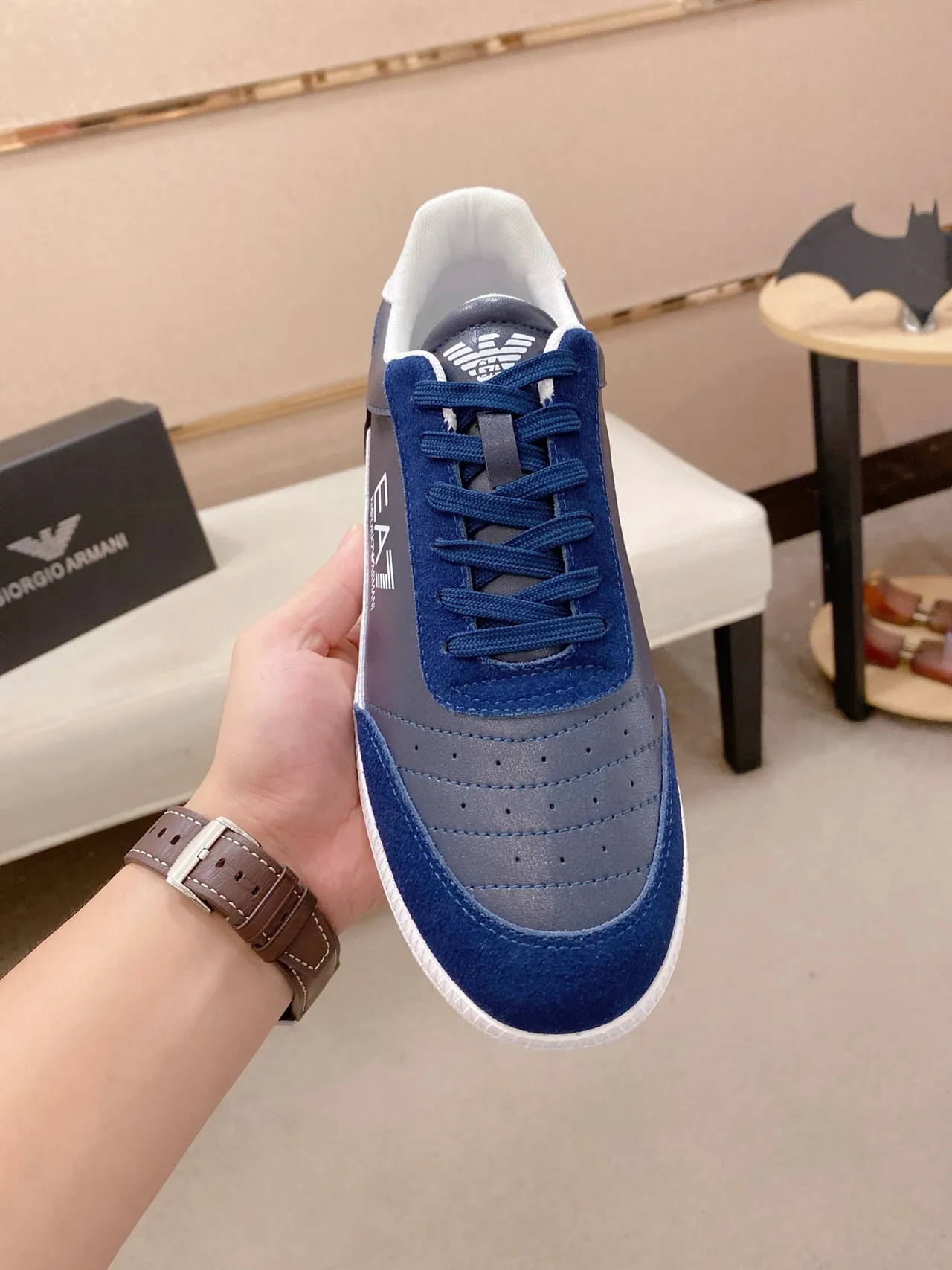Emporio Armani EA7 Navy and Gray Suede Panel Lifestyle Sneaker