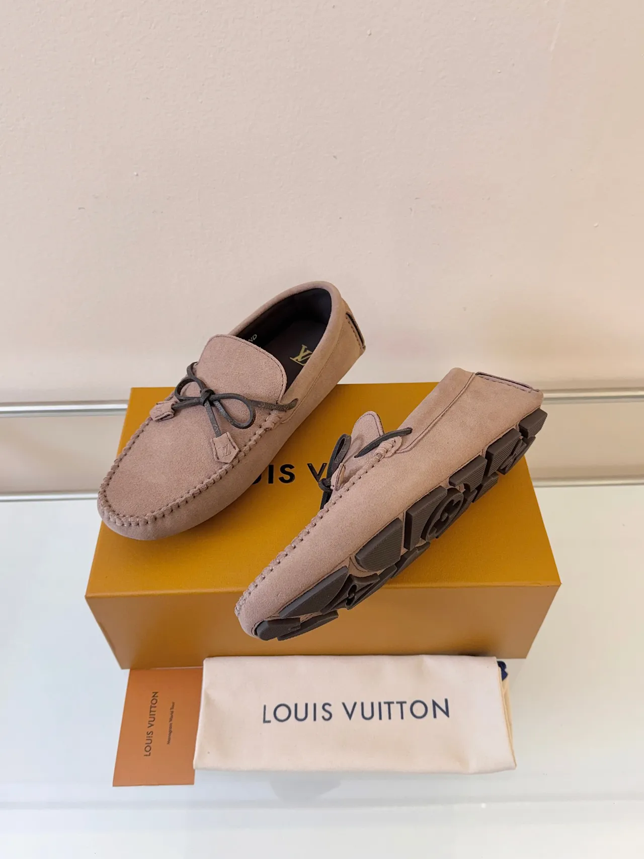 Louis Vuitton Loafer Beige Black Suede Upper Moccasin Stitching Loafer