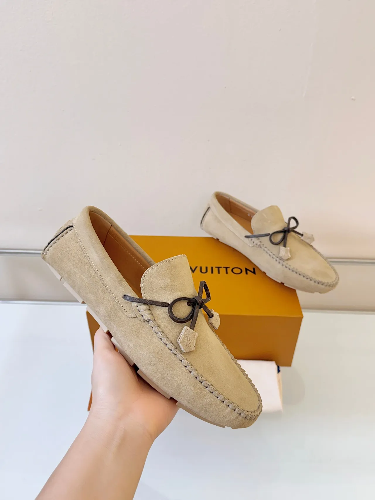 Louis Vuitton Beige Brown Suede Upper Moccasin Stitching Loafer