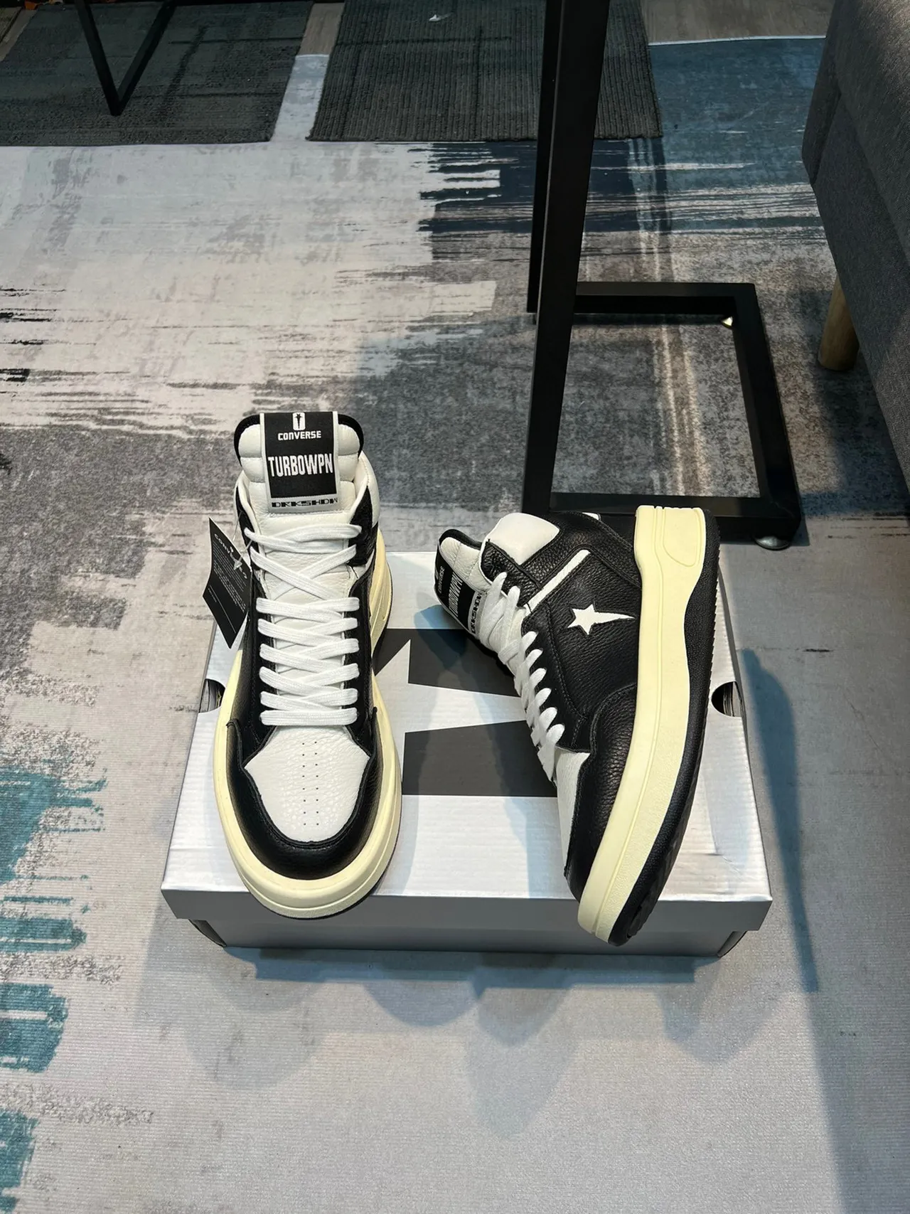 Converse Black White High-Top Leather-and-Perforated-Upper Lifestyle Sneakers