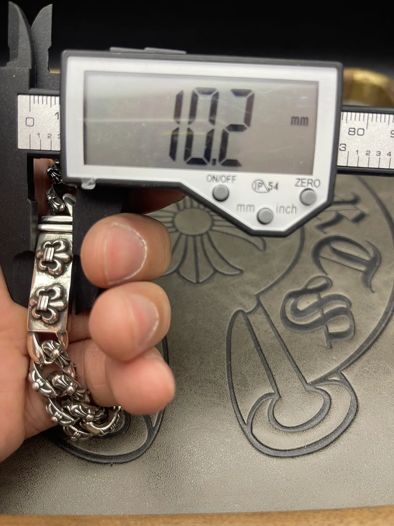 Chrome Hearts Curb Chain Bracelet Silver Heavy Floral Cross Motif Bracelets
