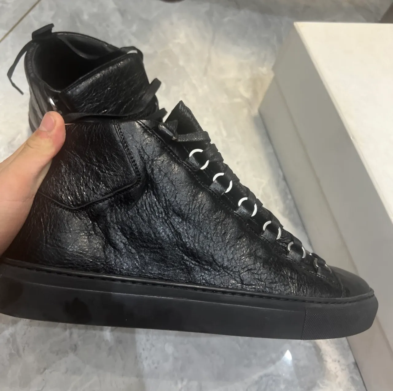 Balenciaga Black High-Top Crinkled Leather Lifestyle Sneakers