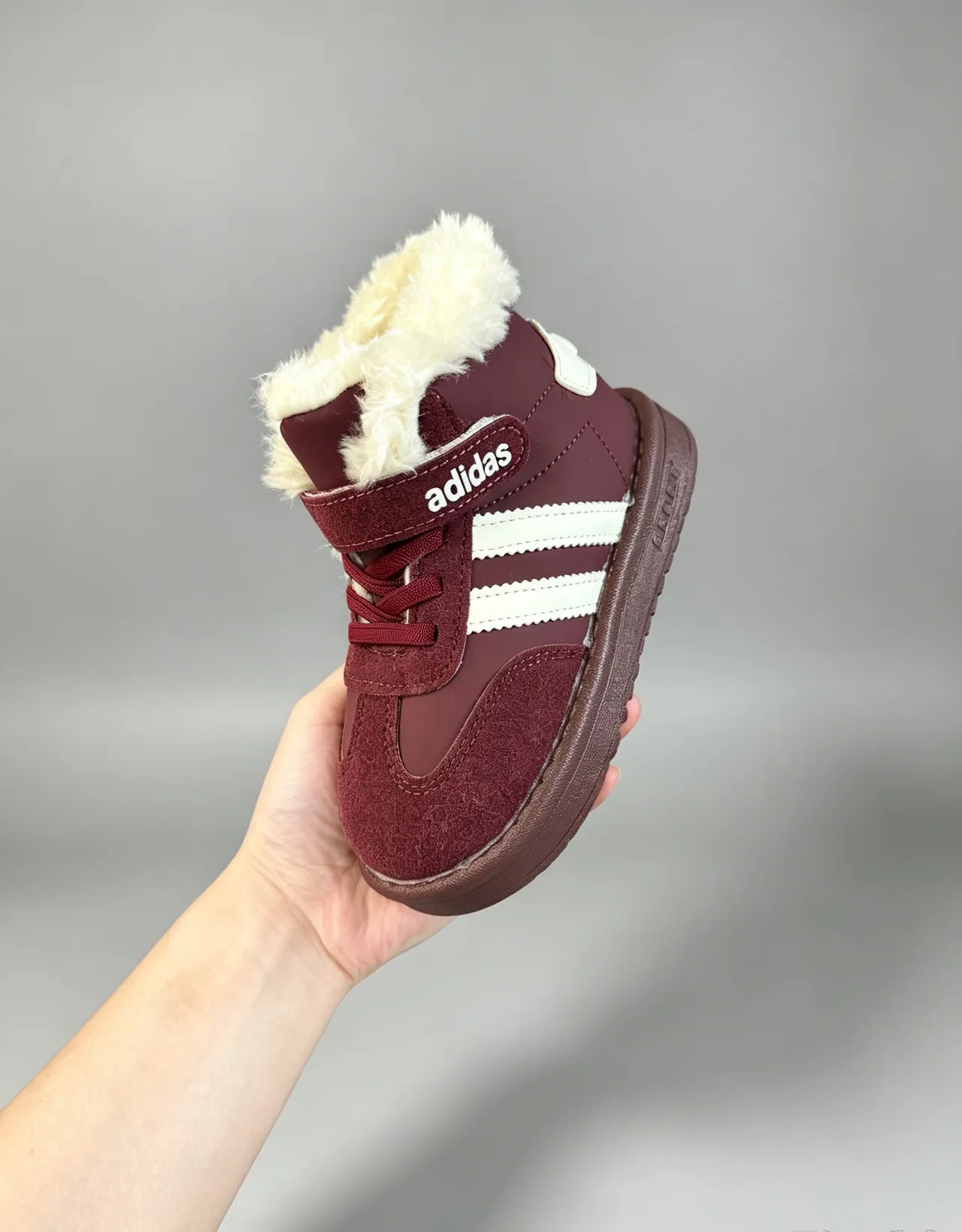 Adidas Brown White Fur-Lined Collar Three-Stripe Side Panel Snow Boots