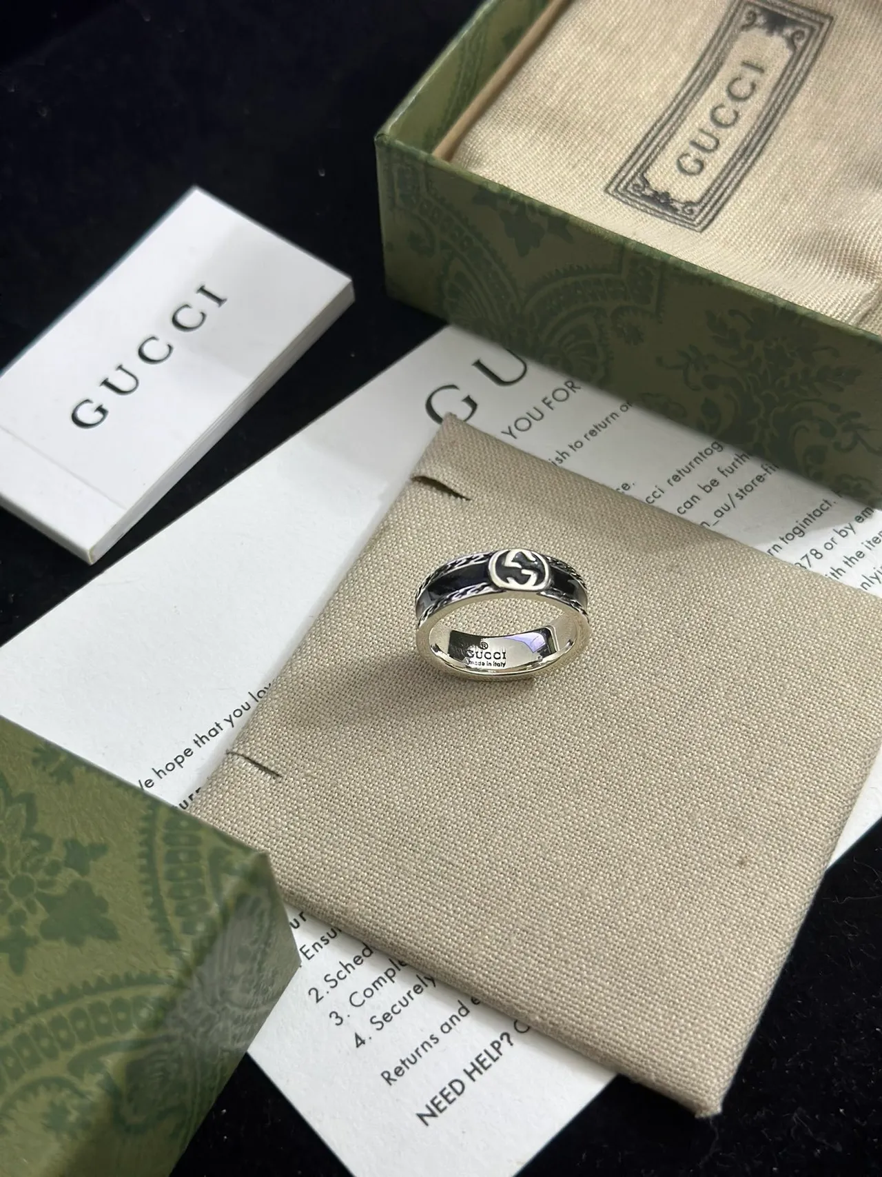 Gucci Interlocking Double G Black Enamel Ring