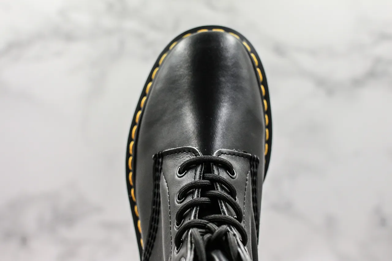 Dr. Martens 1460 Black Smooth Leather Yellow Stitch Martin Boots