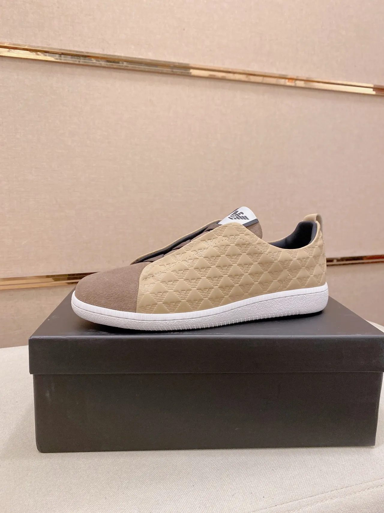 Emporio Armani Quilted Slip-On Beige Brown Lifestyle Sneakers
