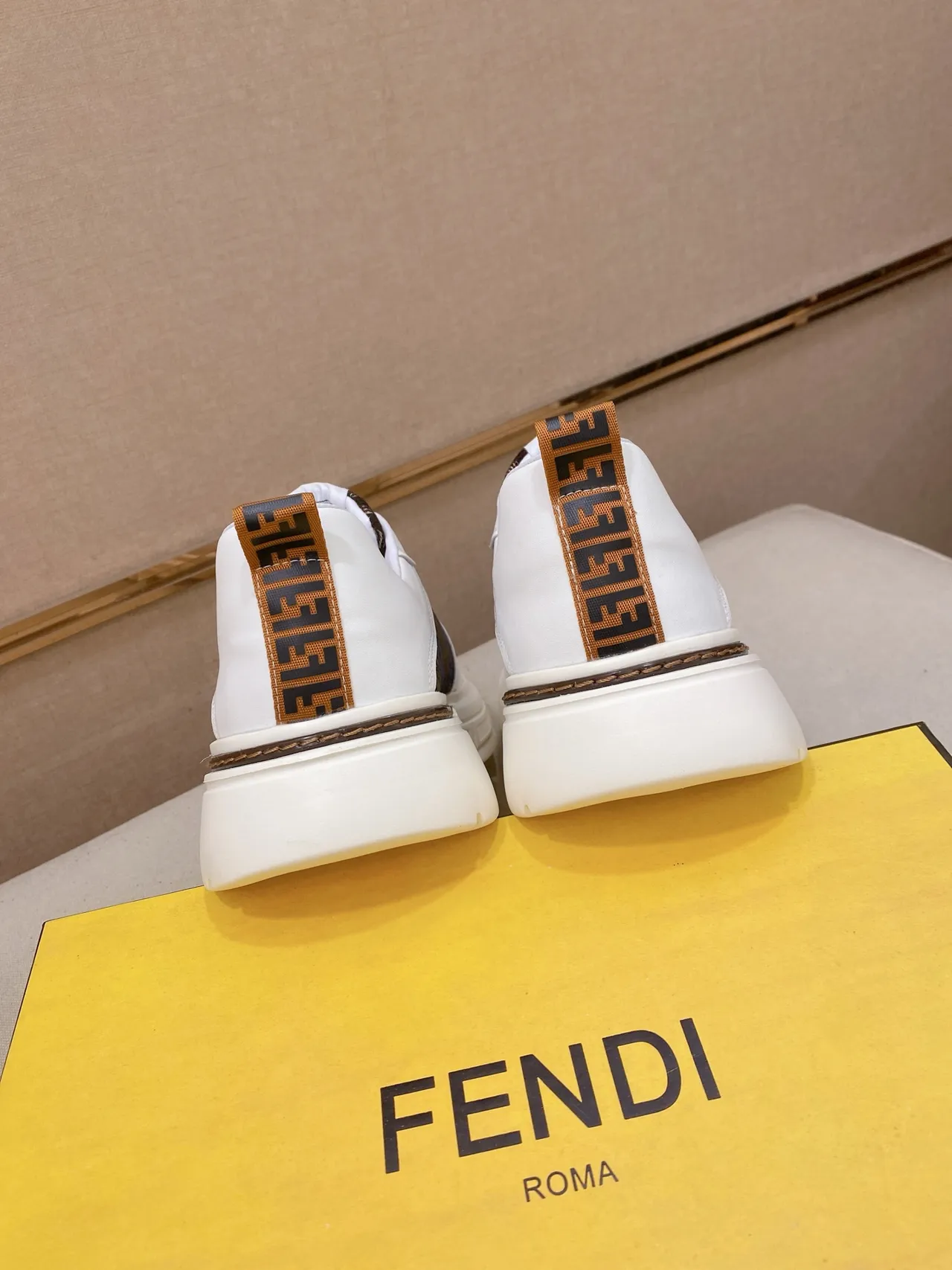Fendi White Brown Platform Sole FF Monogram Jacquard Upper Chunky Sneakers