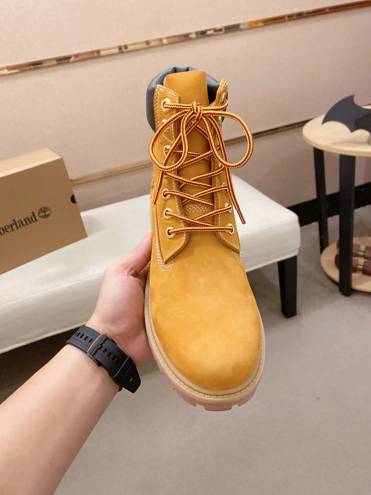 Timberland Premium 6-Inch Mustard Yellow and Navy Work Boot