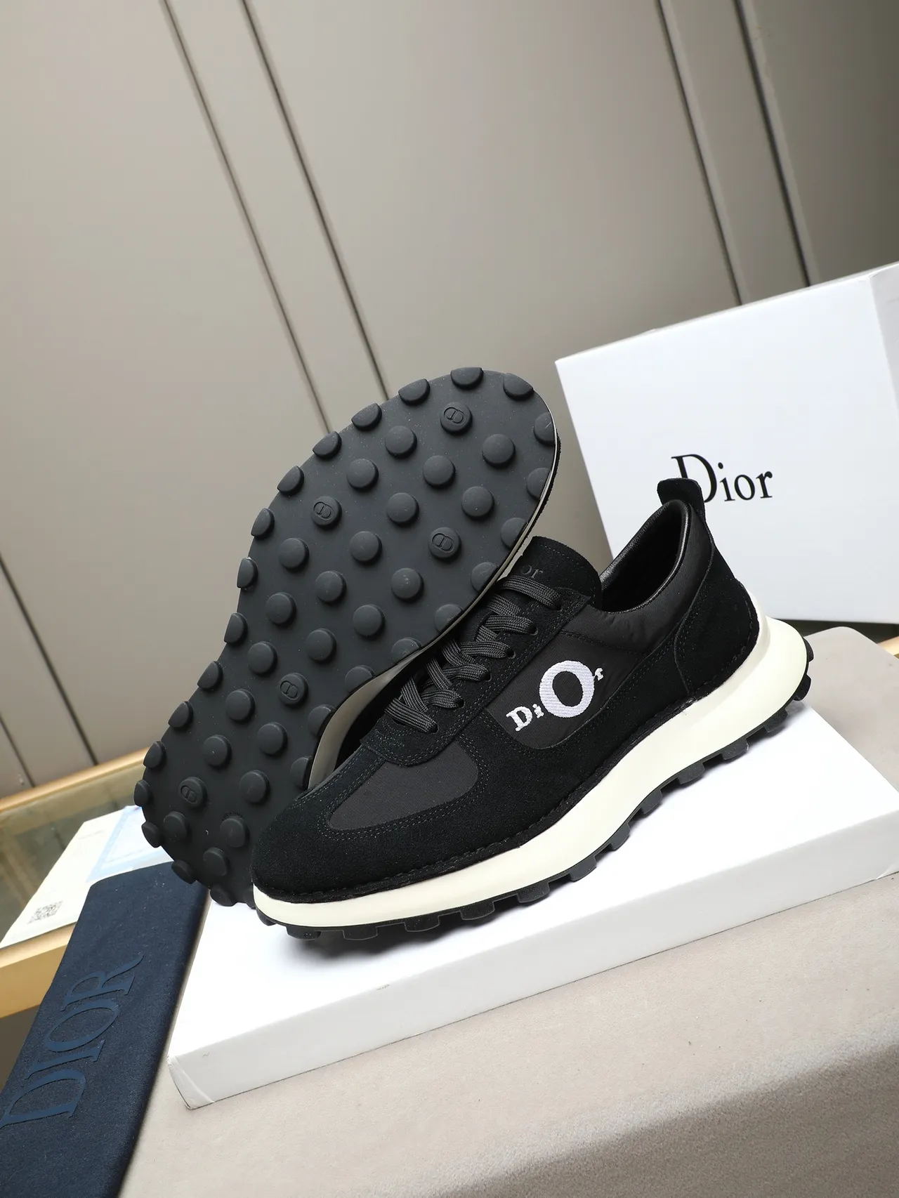 Dior Black White Suede And Mesh Upper Embroidered Logo Panel Lifestyle Sneakers