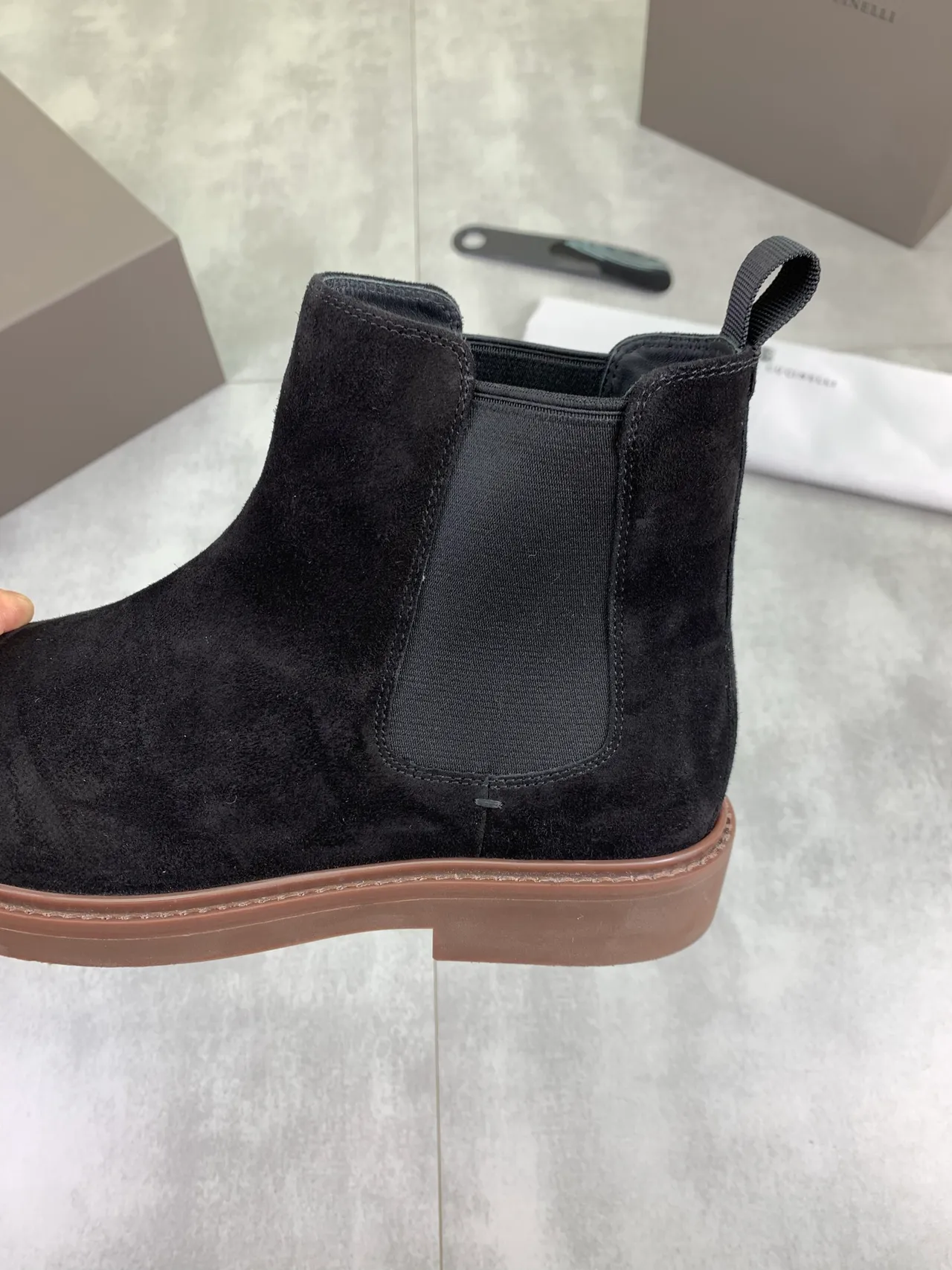 Brunello Cucinelli Black Suede Chelsea Boots