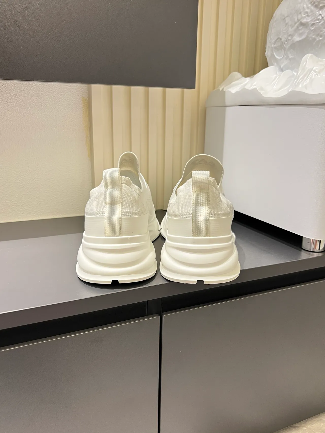 Emporio Armani White Black Slip-On Mesh Upper Lifestyle Sneakers