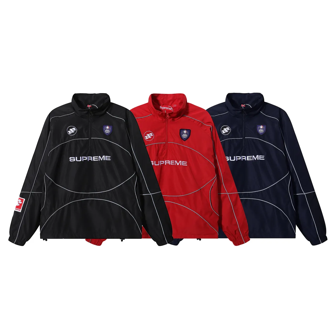 Supreme Black White Quarter-Zip Reflective Piping Windbreaker