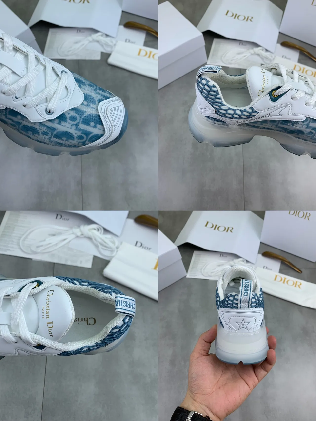 Dior White Blue Sole Transparent Midsole Chunky Sneakers