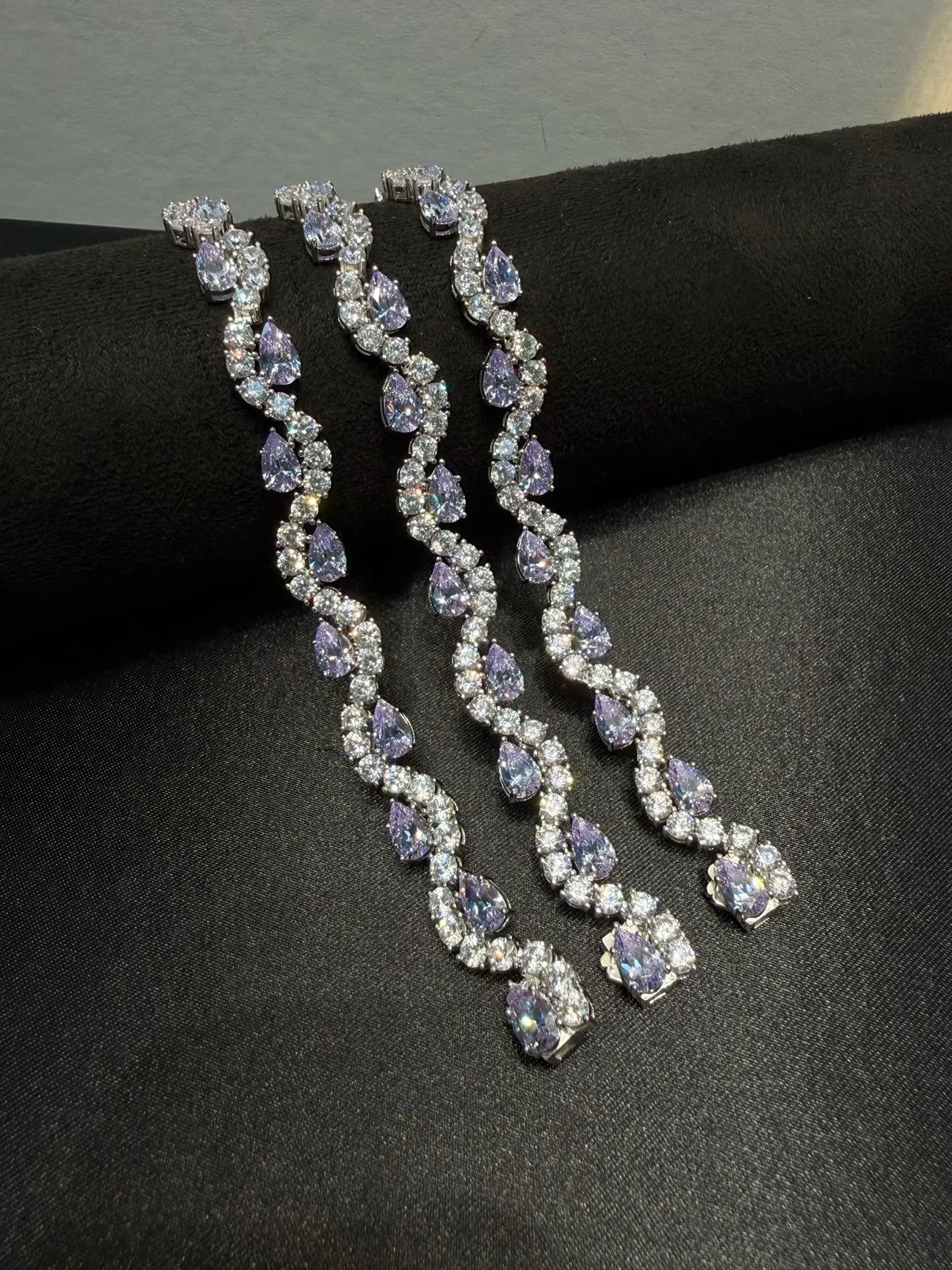 Silver Purple Multi-Strand Teardrop-Cut Stones Necklace