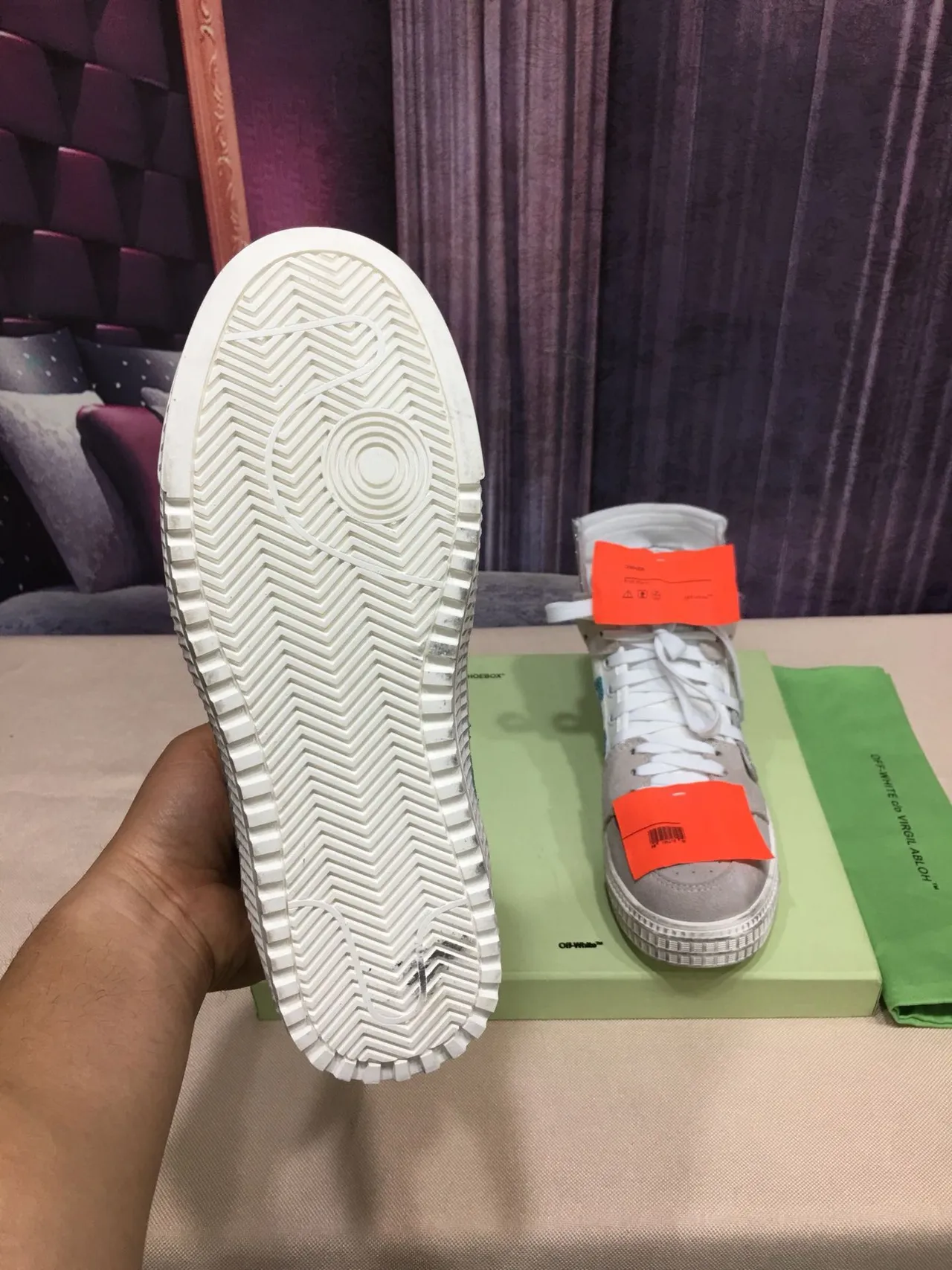 Off-White Beige Silver High-Top Glitter-Accented Lifestyle Sneakers