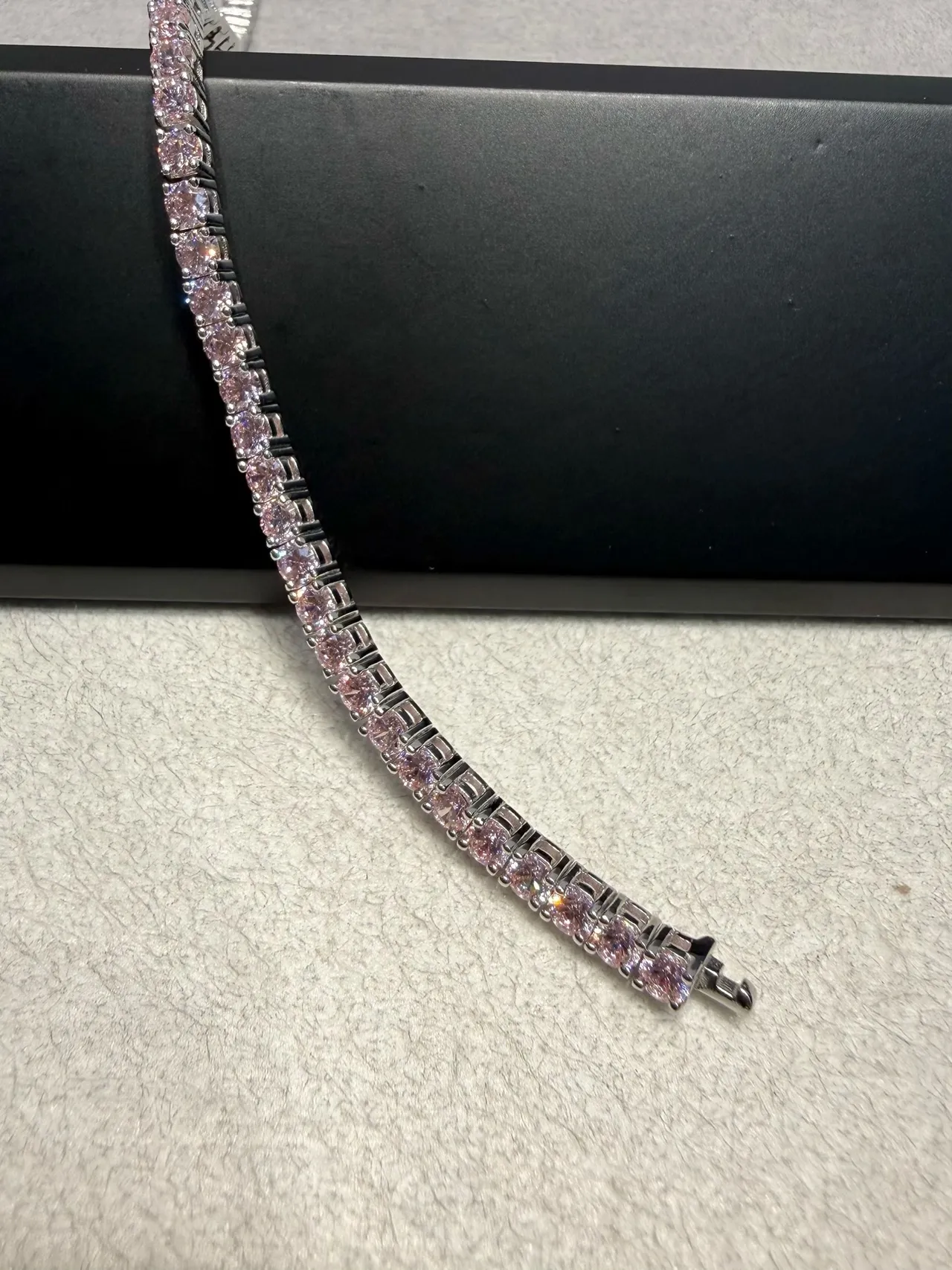 Tiffany & Co. Pink Silver Pavé-Set Gemstones Alternating Clear Stone Accents Bracelet