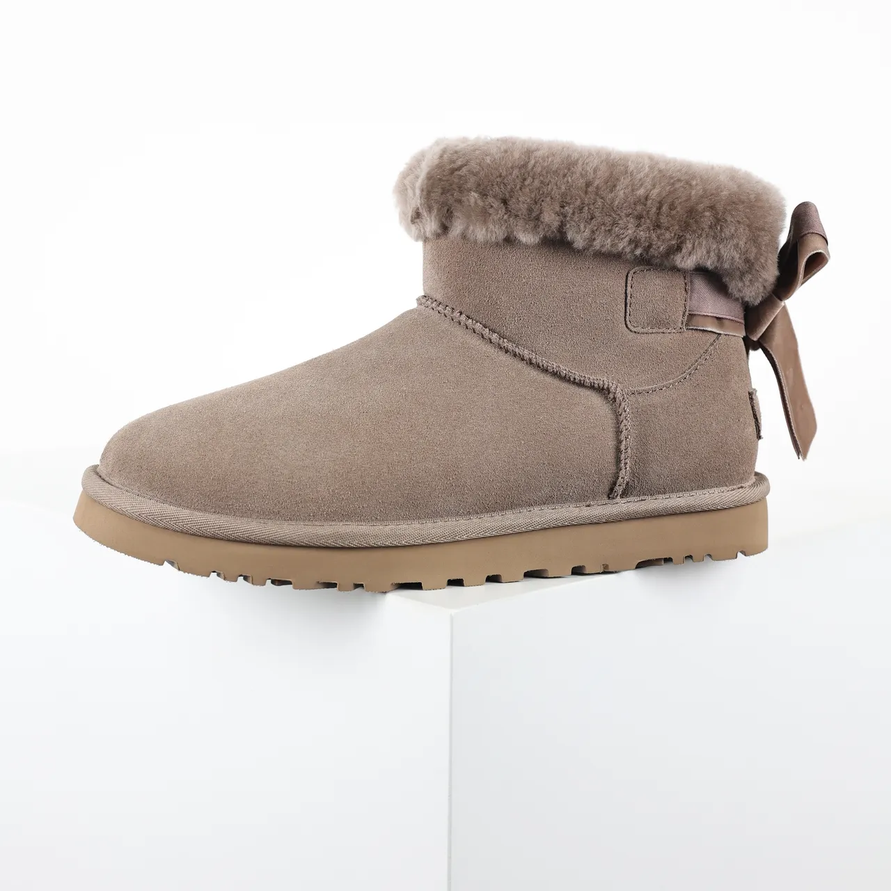 UGG Classic Mini Taupe Suede Shearling Cuff Snow Boots