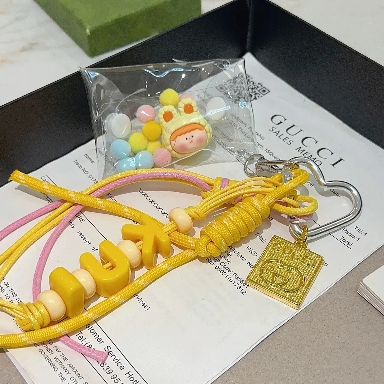 Gucci Yellow Pink Transparent Vinyl Pouch Braided And Cord Lanyard Phone Case