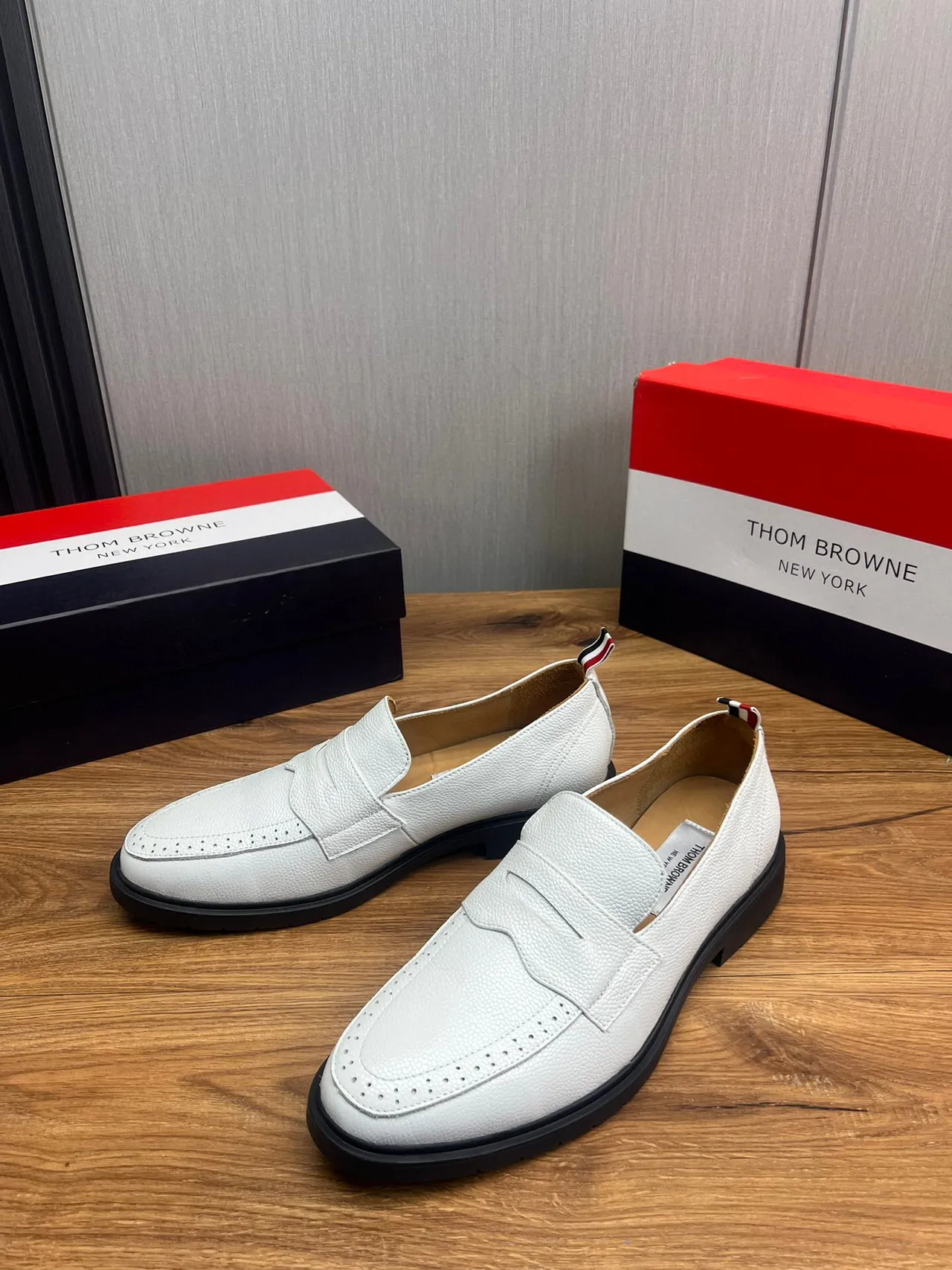 Thom Browne Penny Loafer White Textured Leather Loafers