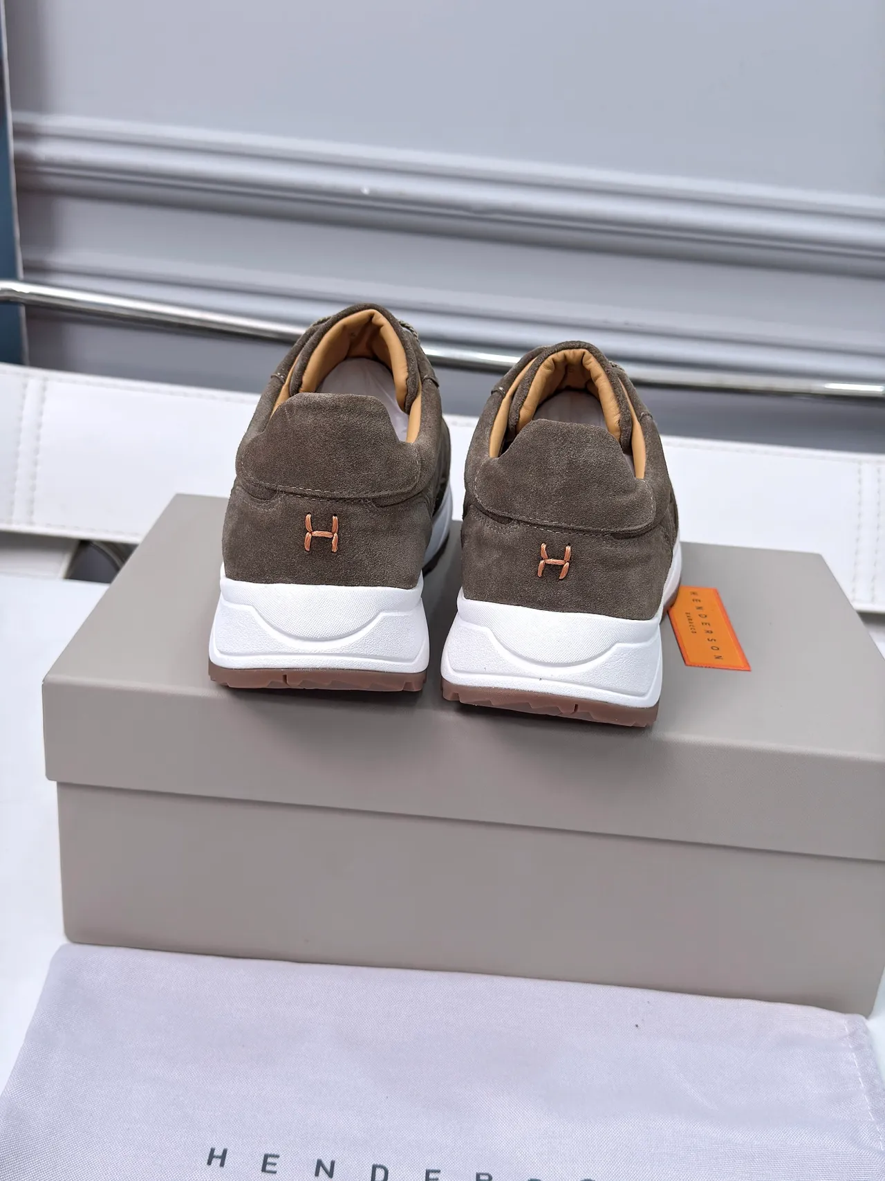 Brown White Suede Upper Chunky Layered Sole Sneakers