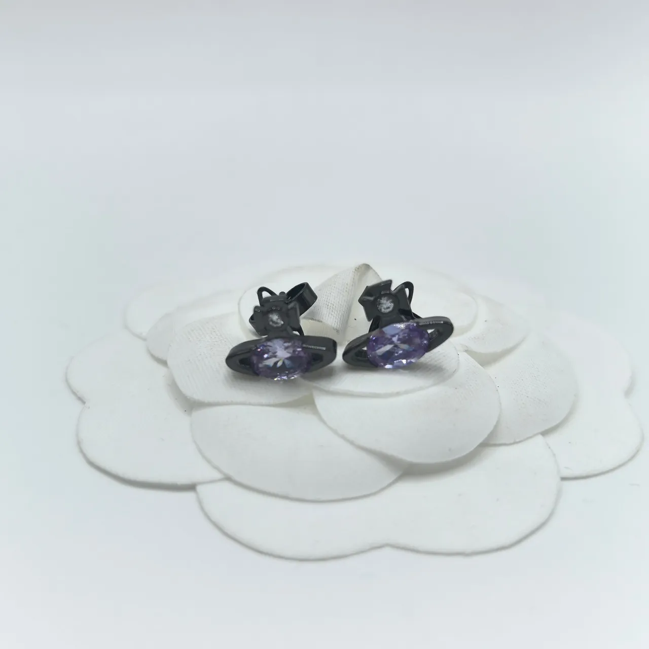 Vivienne Westwood Orb Multicolor Silver Motif Faceted Oval Stone Earrings