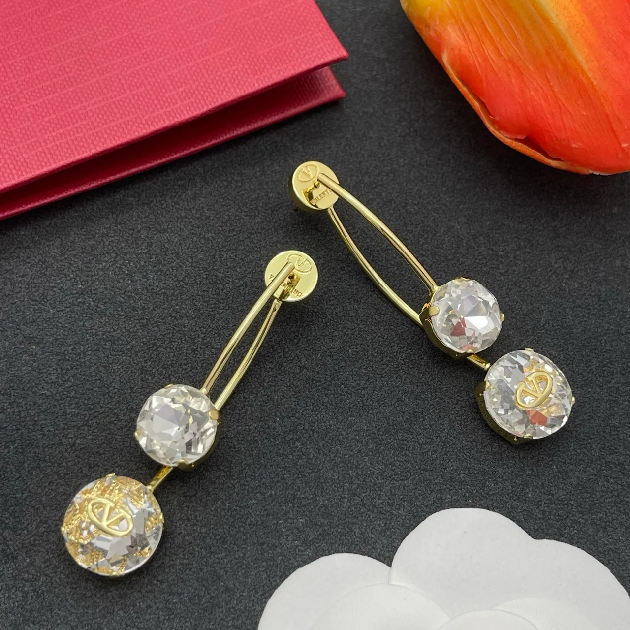 Valentino VLTN Triple Crystal Drop Earrings