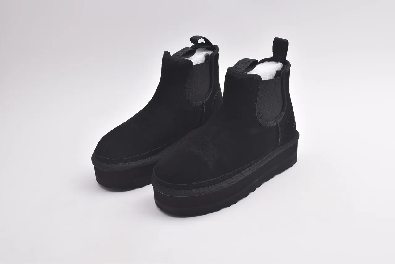 UGG Classic Platform Chelsea Black White Sole Elastic Side Gussets Chelsea Boots