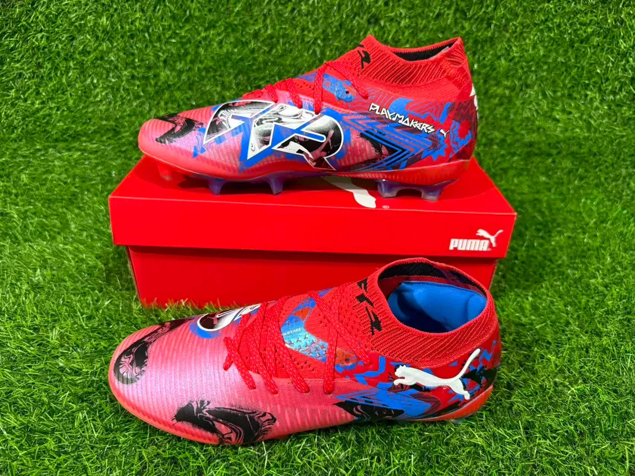 Puma Future Z Graphic Print Red Pink Blue Firm-Ground Soccer Shoes