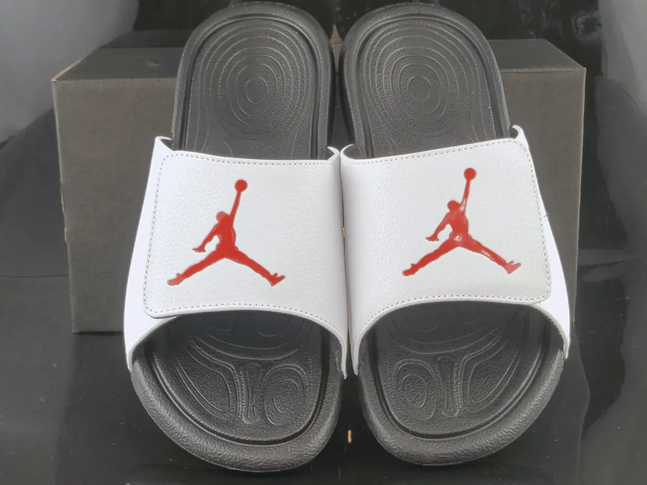 Air Jordan Slide White Black Molded Rubber Sole Textured Outsole Slippers