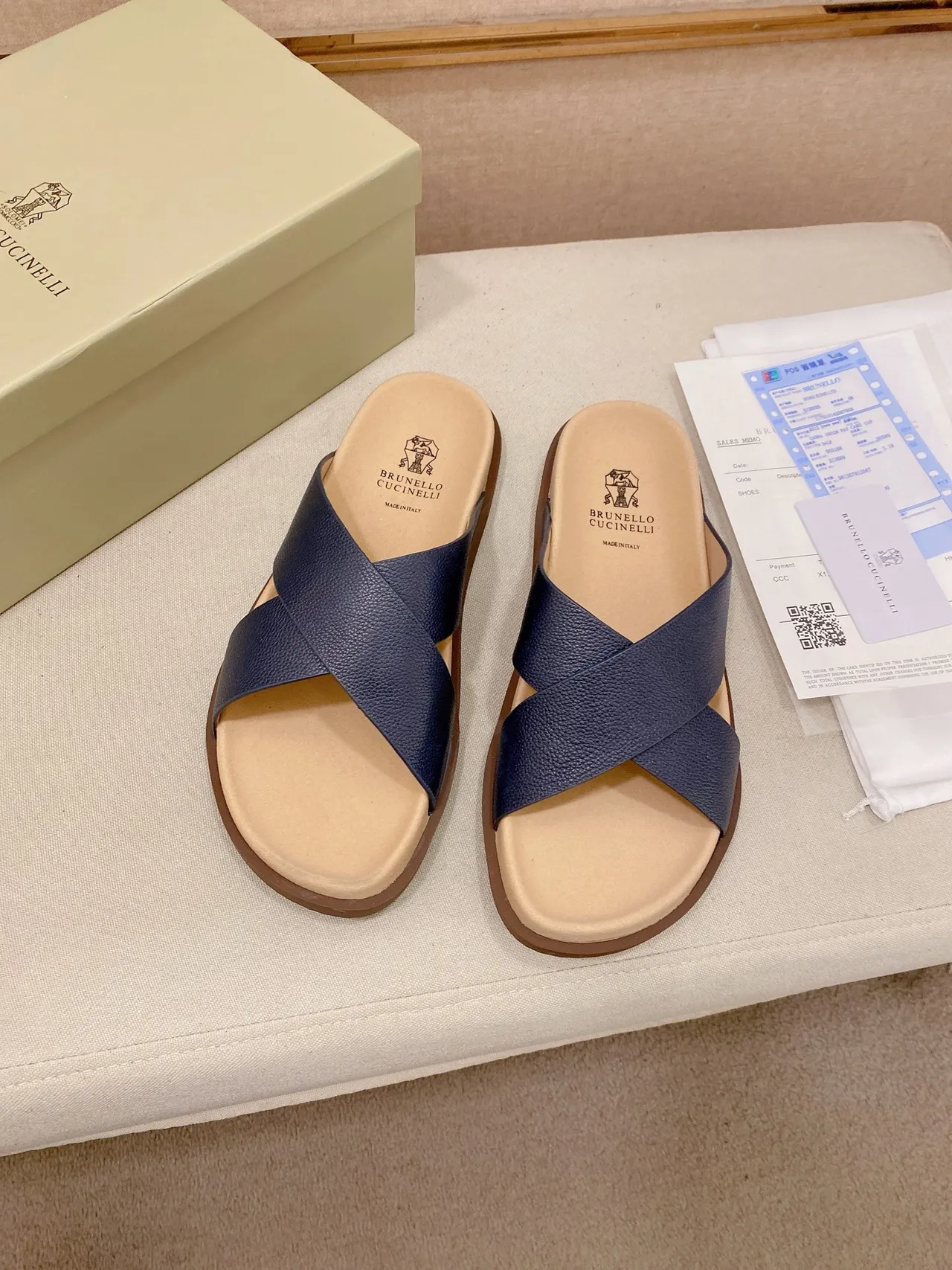 Brunello Cucinelli Crisscross Strap Flat Slide Casual Sandals