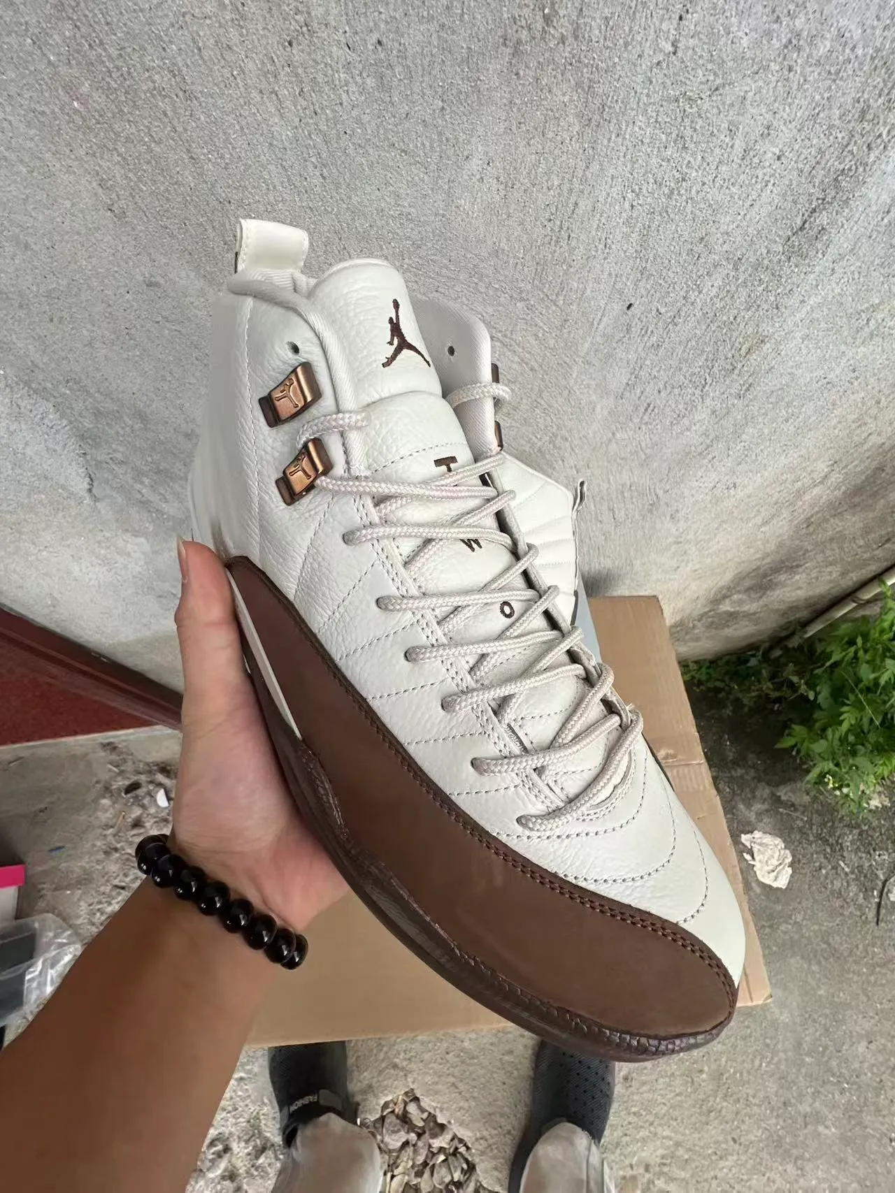 Air Jordan 12 White Brown Quilted Leather Basketball Shoes