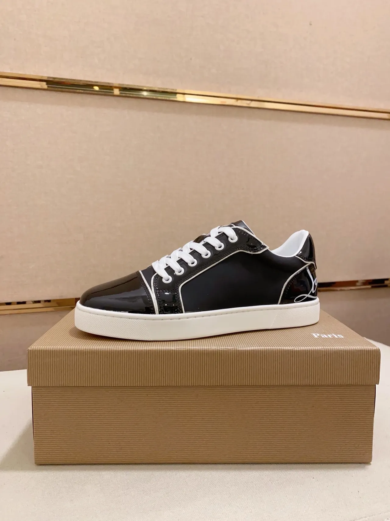 Christian Louboutin Black White Patent Leather Toe Cap Matte Upper Lifestyle Sneakers
