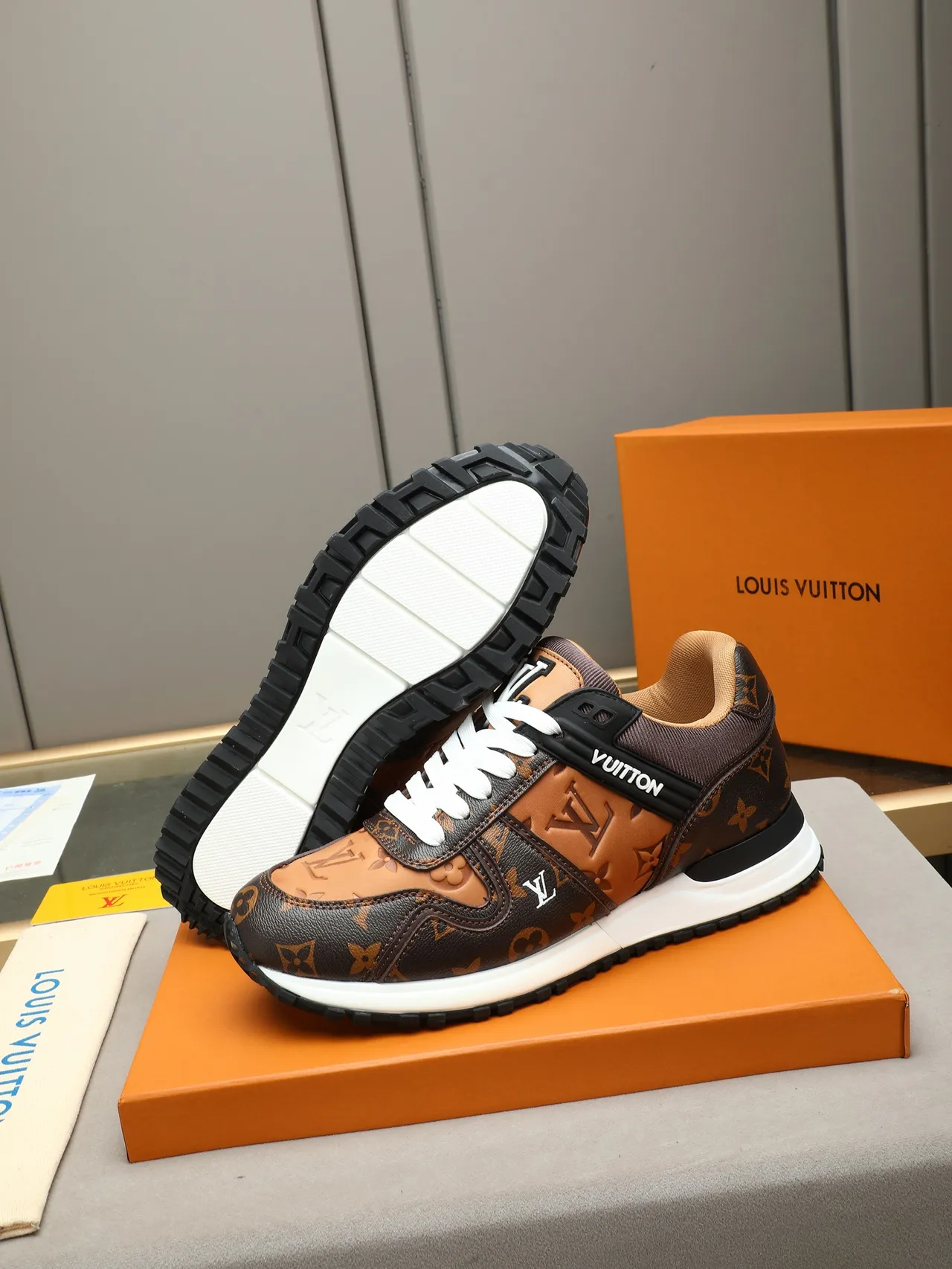Louis Vuitton LV Trainer Brown Beige Monogram Leather Panelled Upper Lifestyle Sneakers