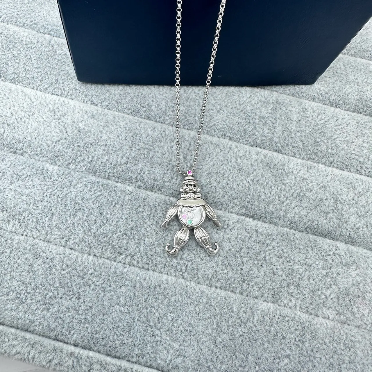 Silver Gold Clown-Shaped Pendant Gem-Set Torso Necklace