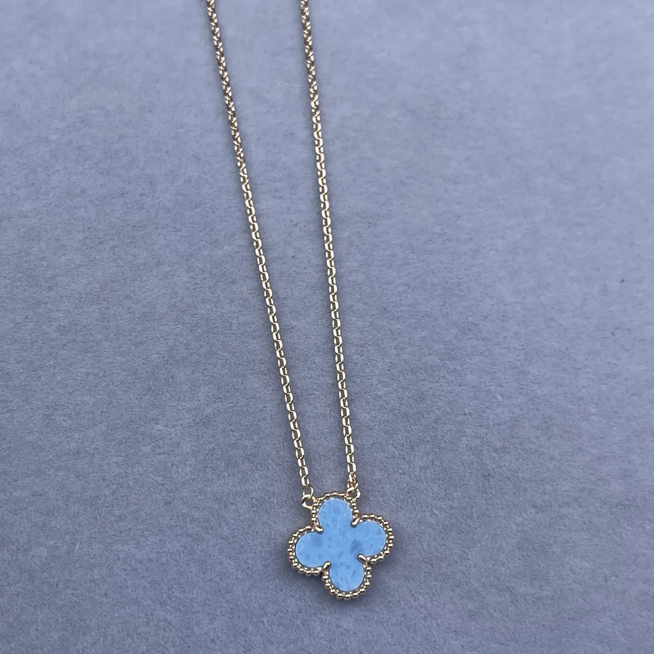 Blue Gold Four-Leaf Clover Pendant Enamel-Filled Necklace