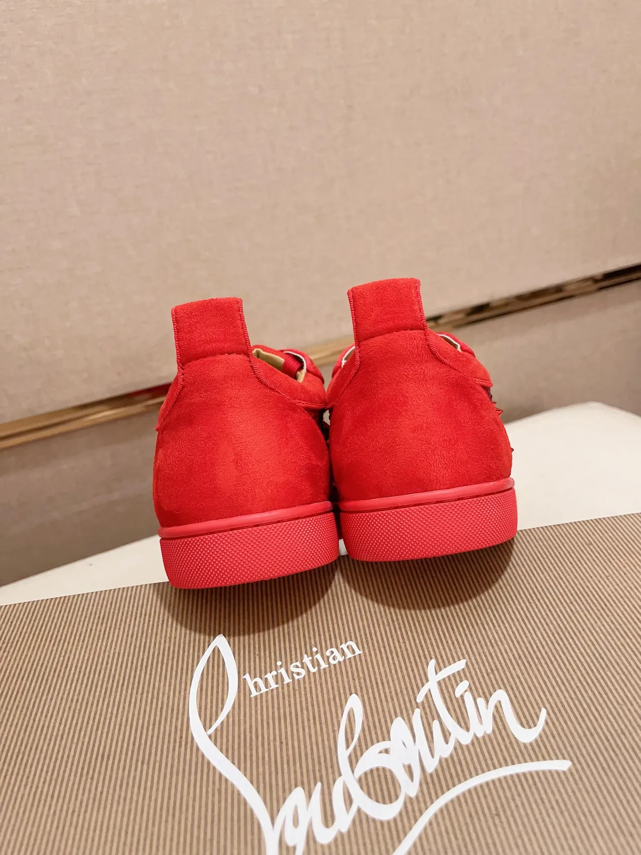 Christian Louboutin Spiked Crystal-Embellished Red Sneaker