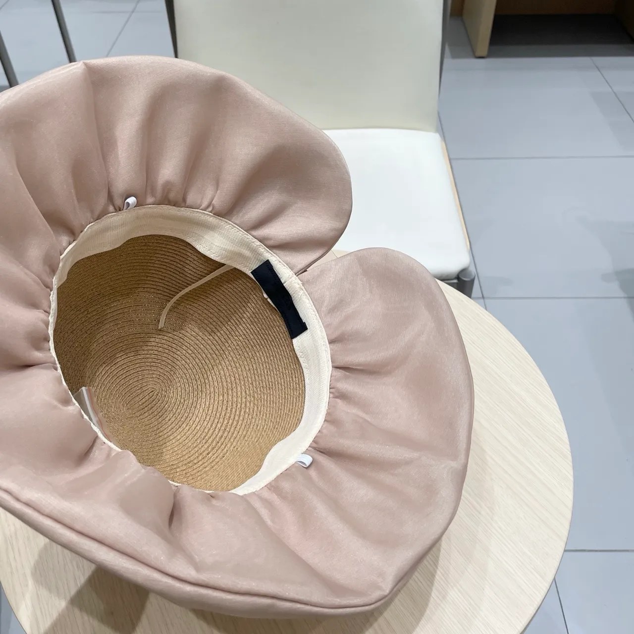Prada Beige Pink Woven Straw Crown Wide Brim Fedora