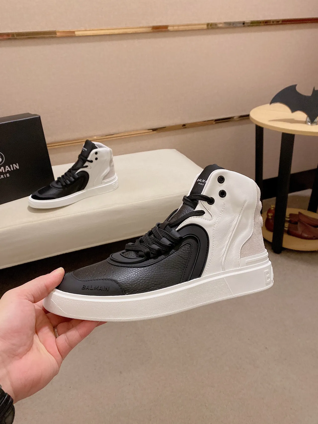 Balmain Black White High-Top Two-Tone Lifestyle Sneakers
