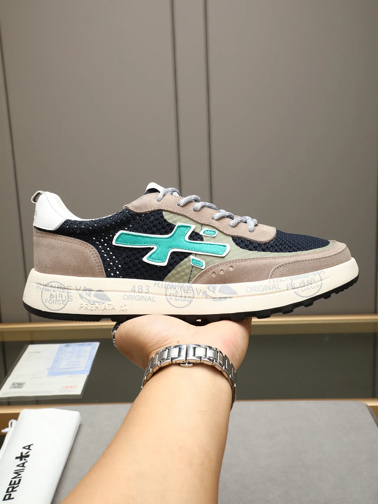 Premiata X-Logo Navy Beige Mint Green Lifestyle Sneaker