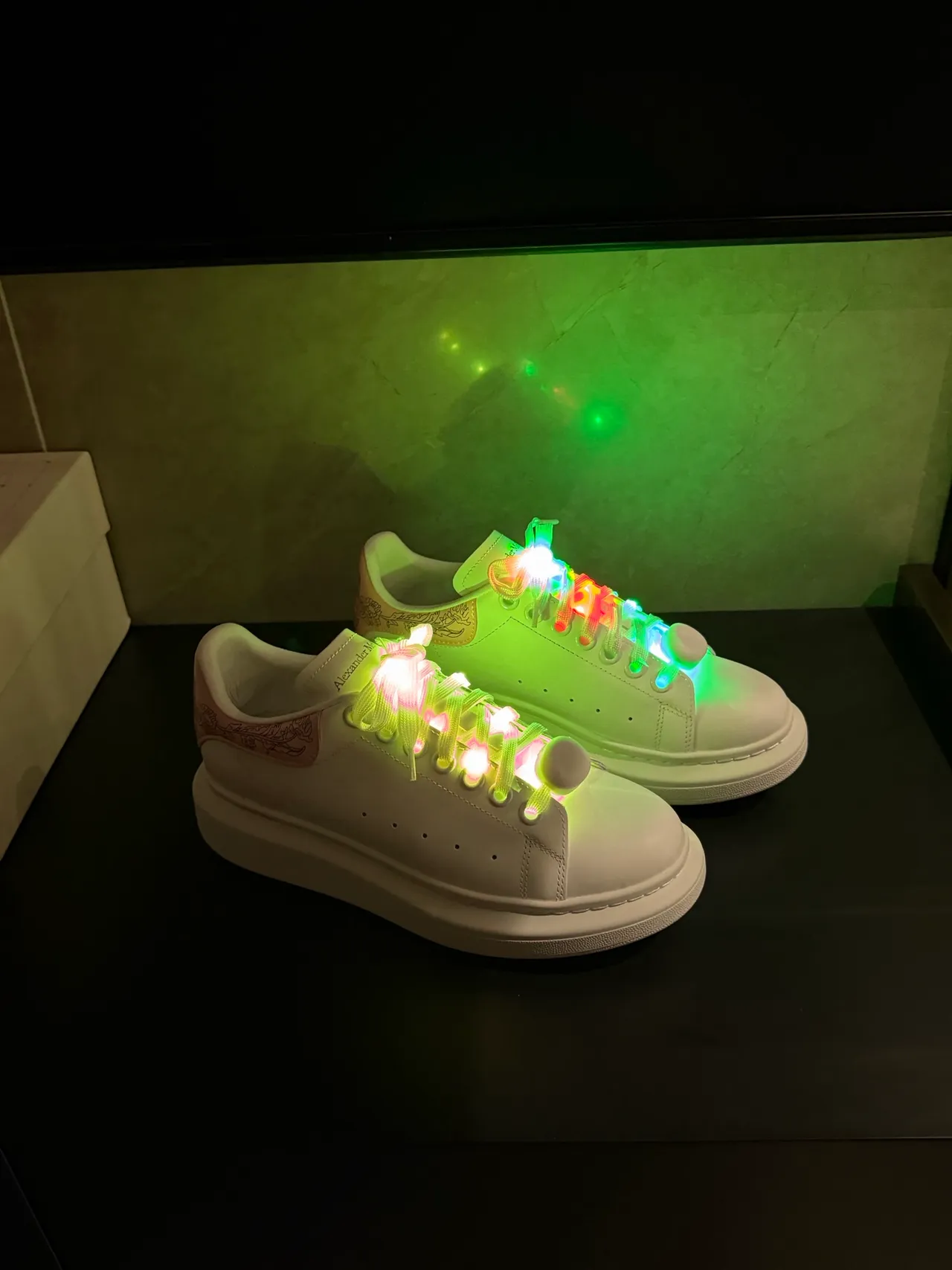Alexander McQueen White Pink Platform Sole Leather Upper Lifestyle Sneakers
