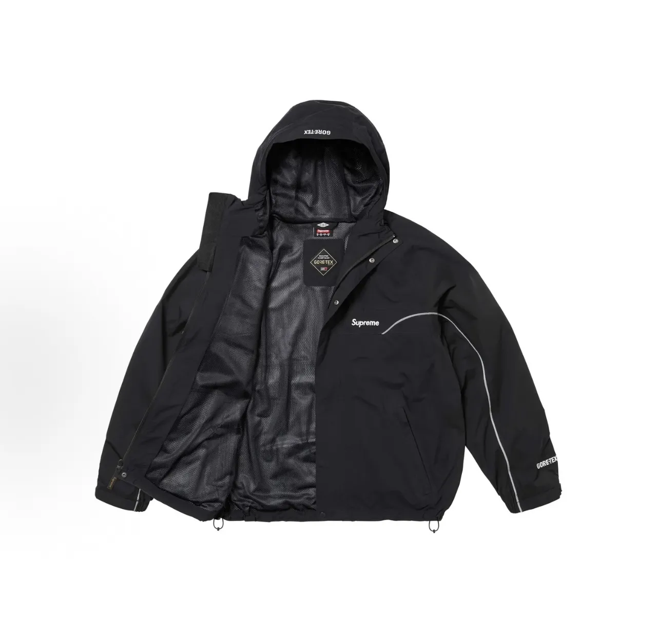 Supreme GORE-TEX Hooded Black White Snap-Front Jacket