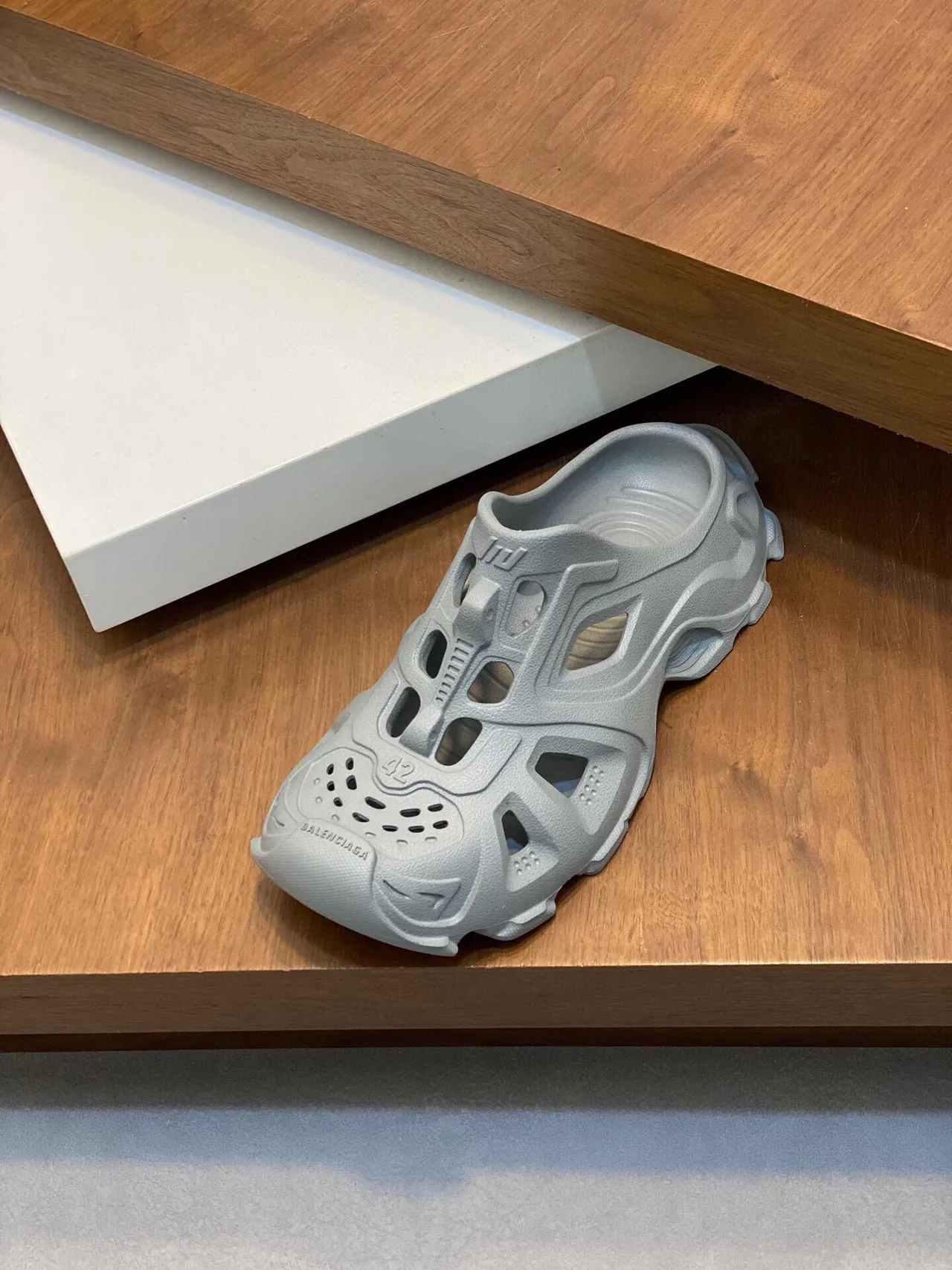 Balenciaga Defender Gray Molded Monochrome Geometric Cutout Clog