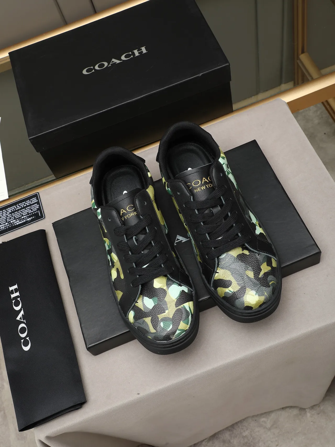 Coach Camouflage-Print Black Leather Lifestyle Sneakers
