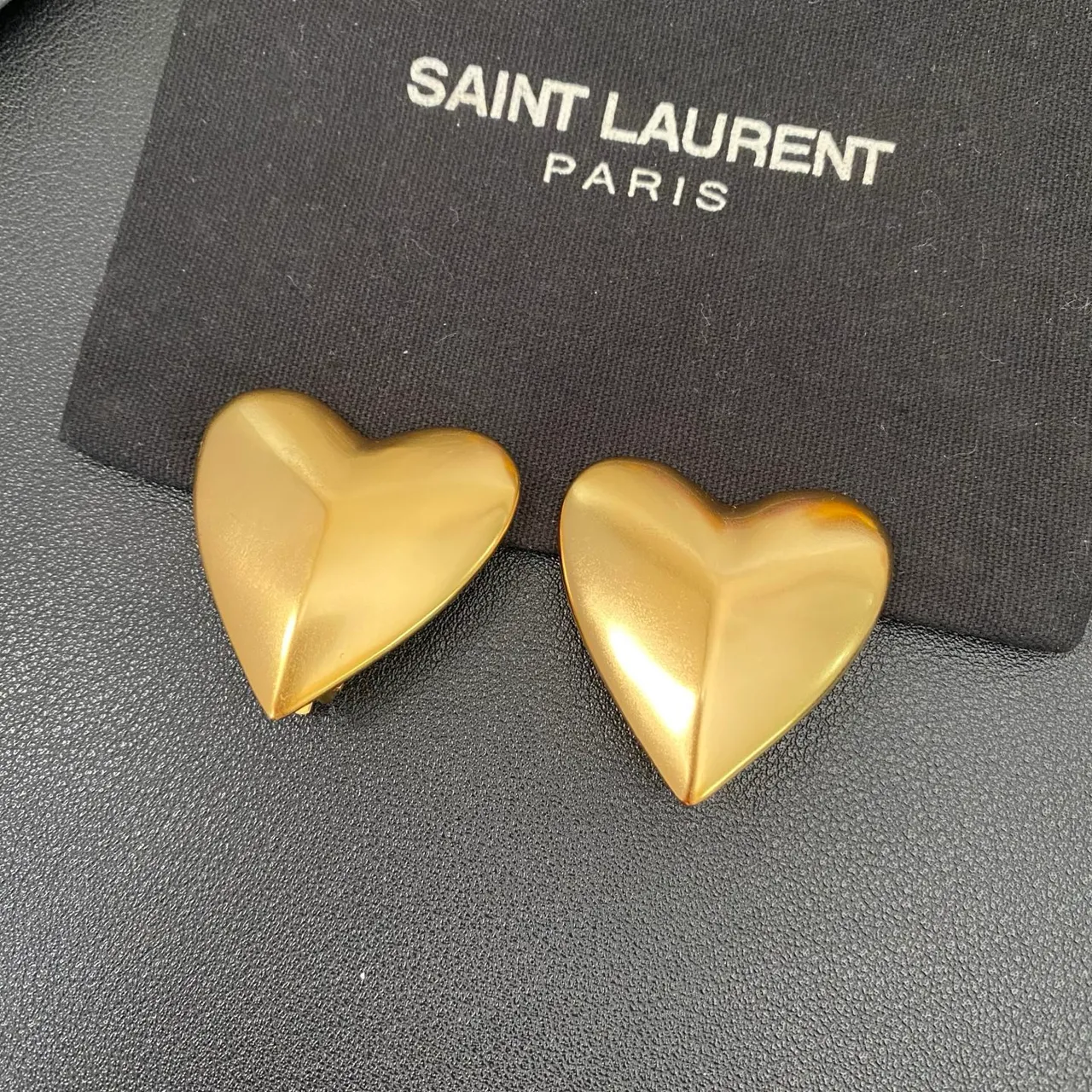 Saint Laurent Gold Sculpted Heart Metallic Earrings