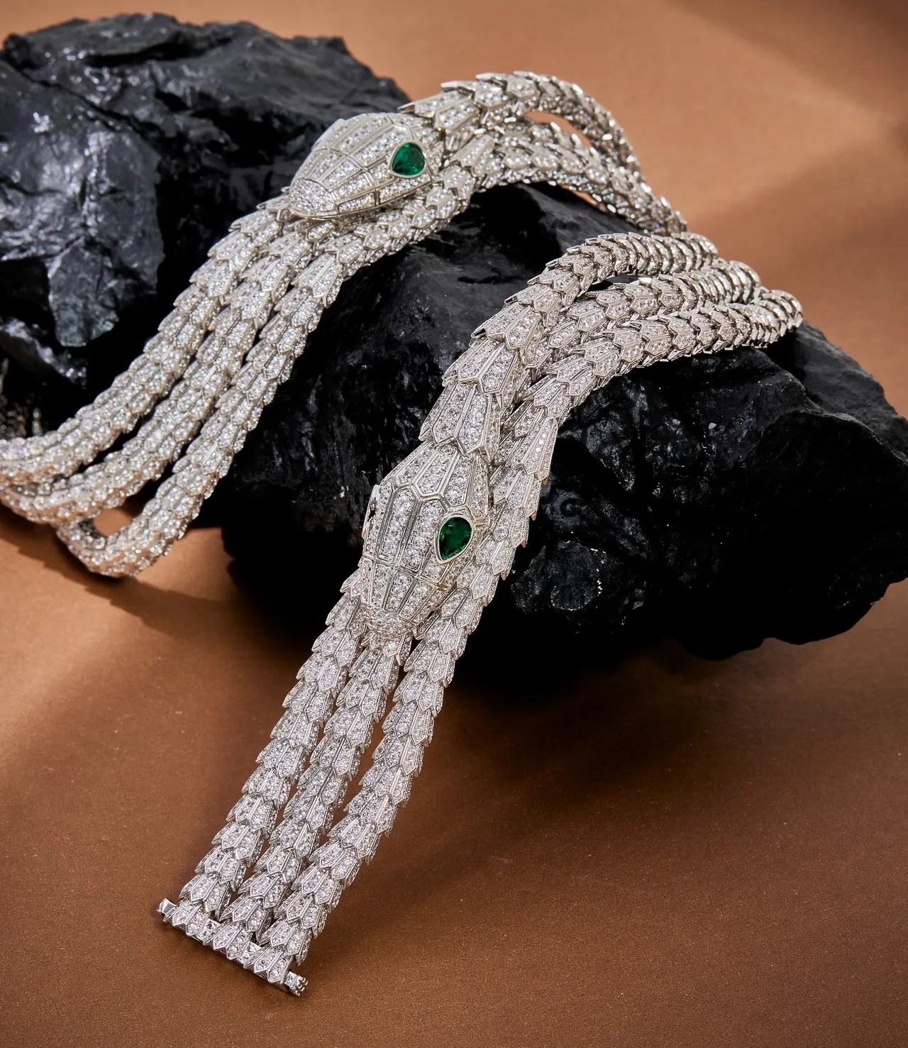 Bvlgari Serpenti High Jewelry Diamond and Emerald Coiled Bracelet
