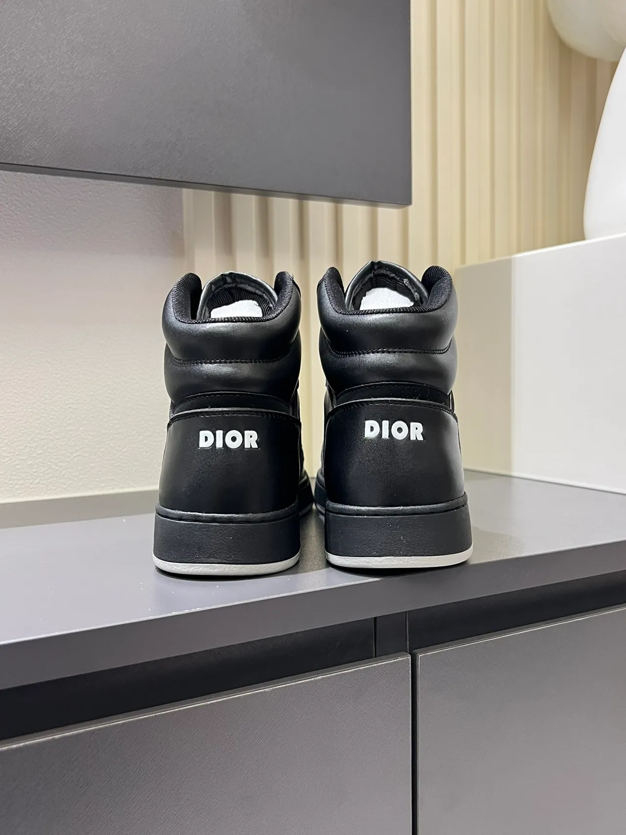 Dior B23 High Top Black Leather Monogram Lifestyle Sneakers