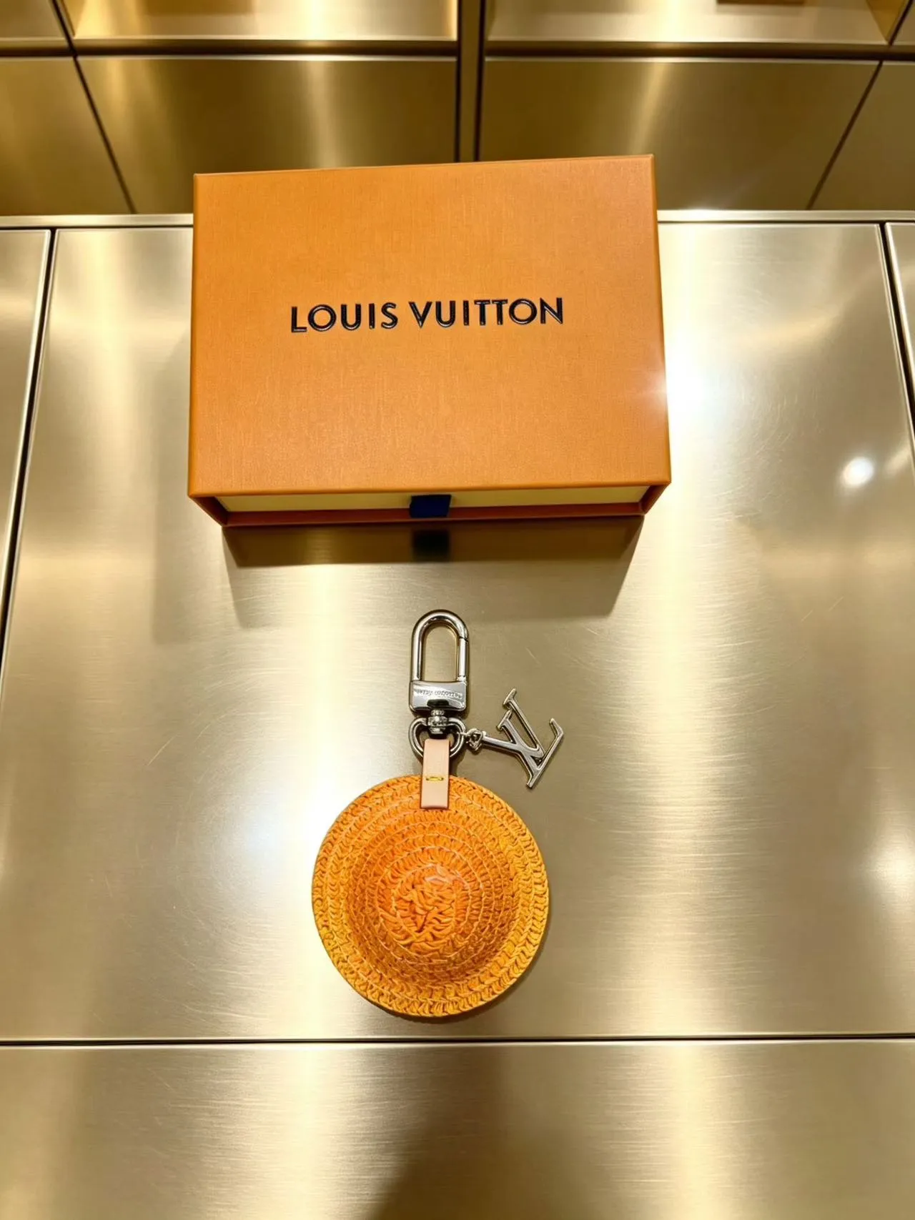 Louis Vuitton Yellow Orange Circular Woven Raffia LV Monogram Charm Handbag