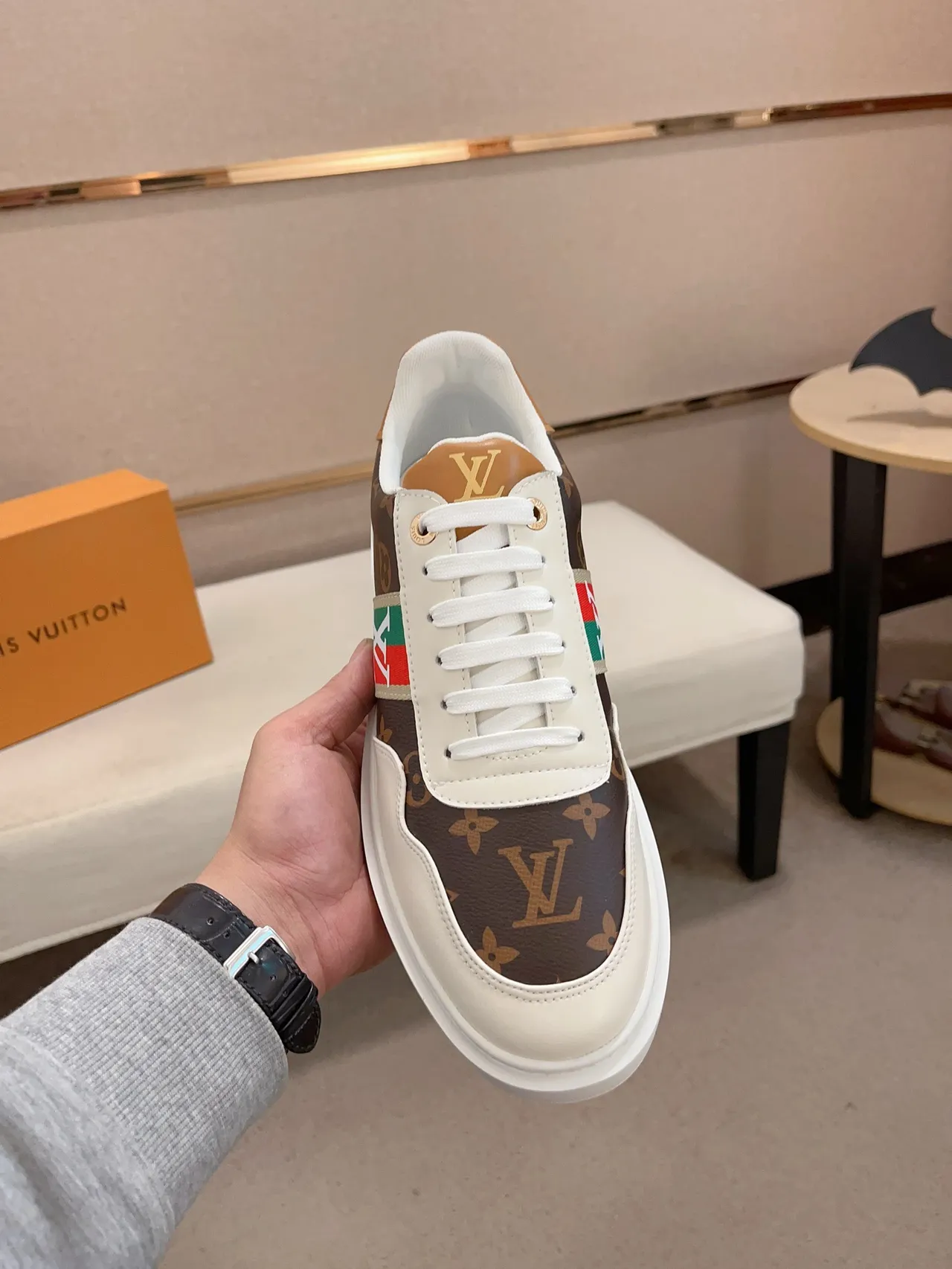 Louis Vuitton LV Trainer White Brown Monogram Canvas Leather Overlays Lifestyle Sneakers