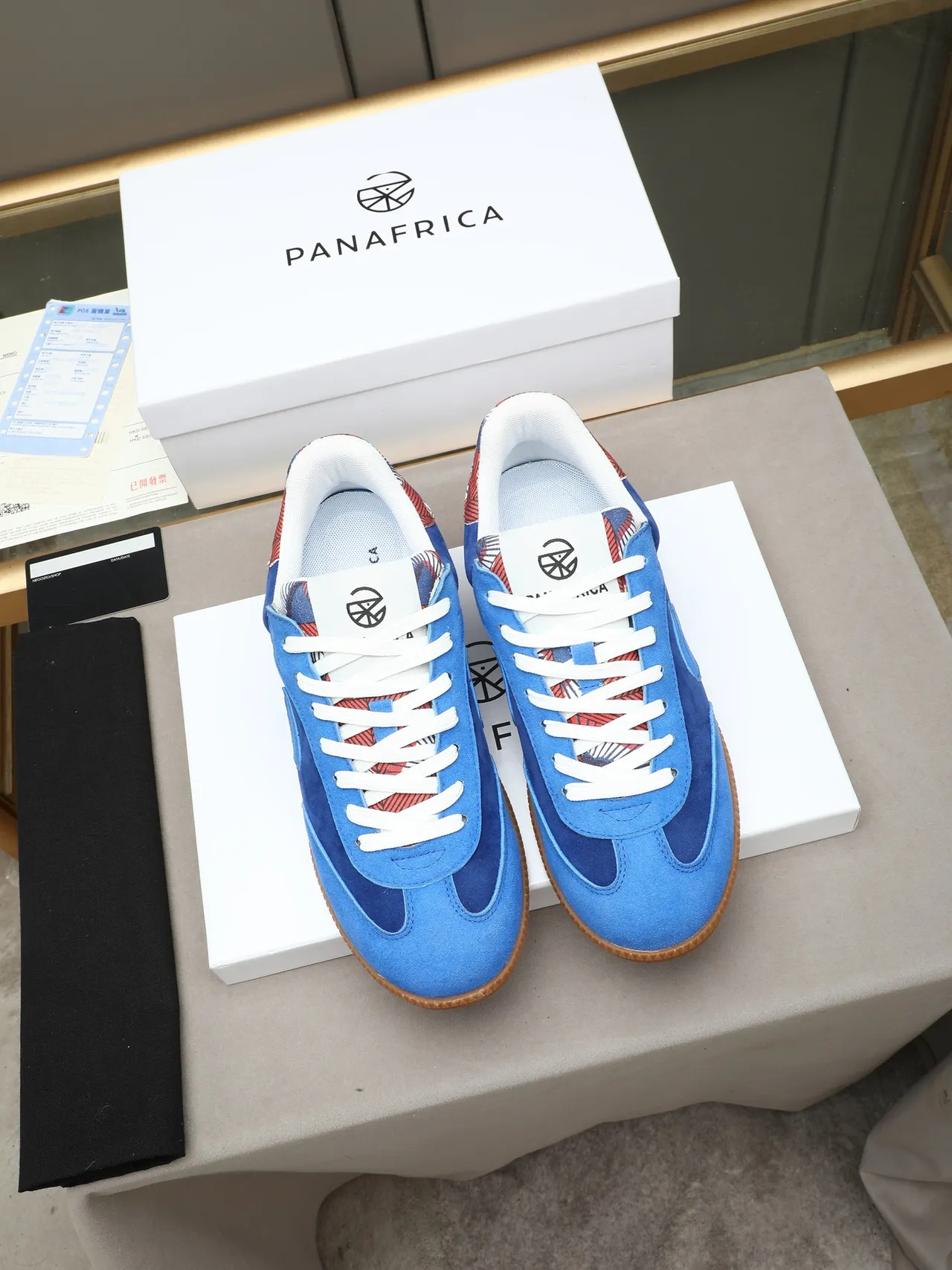 Blue Multicolor Two-Tone Suede Abstract Side Logo Sneakers